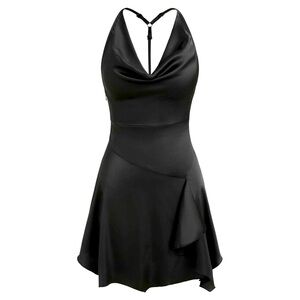 SOLID SATIN COWL NECK BACKLESS SHORT DRESS